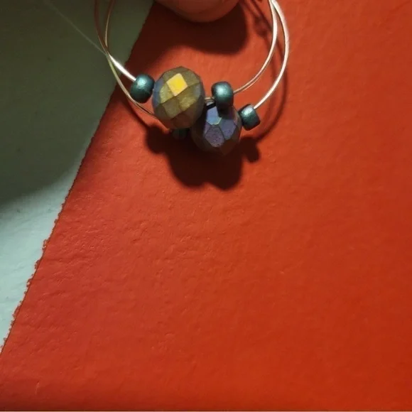 New Handmade Iridescent Glass Beads On Silver Colored Hoop Earrings Gift Boxed - Picture 7 of 9